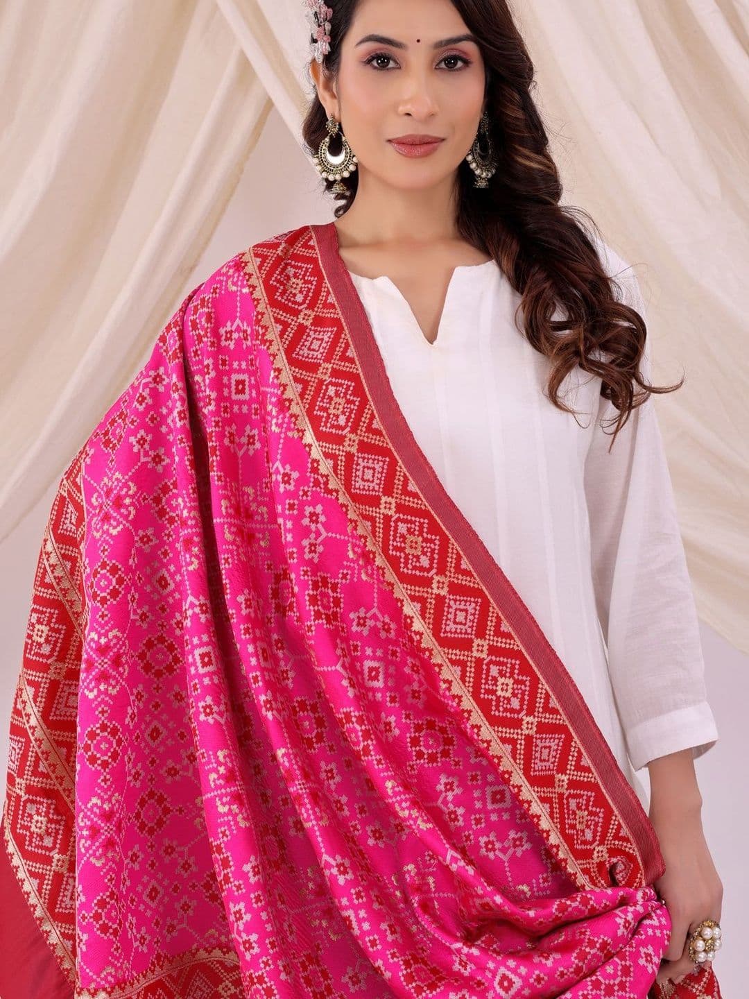 Moda Rapido Women Pink Woven Design Silk Blend Dupatta - view 1