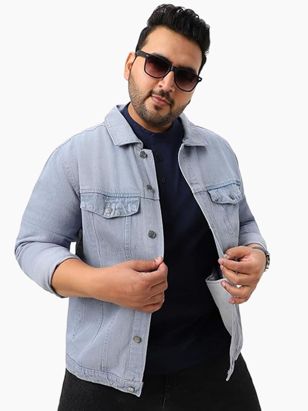 MaverIQ Plus Size Men Solid Denim Jacket - view 1
