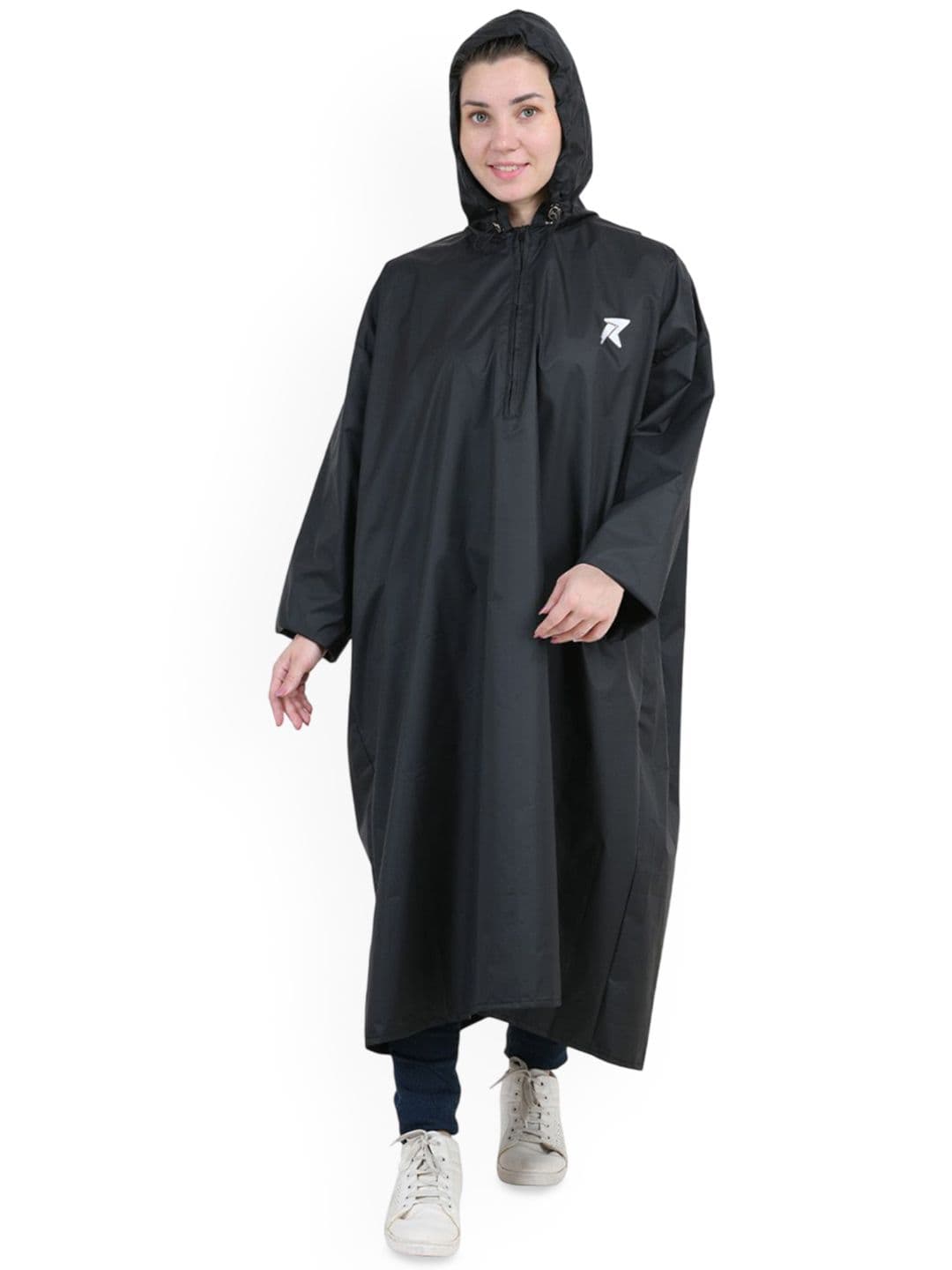 Rocksport Black Waterproof Polyester Hooded Rain Poncho with Backpack Protection - view 1