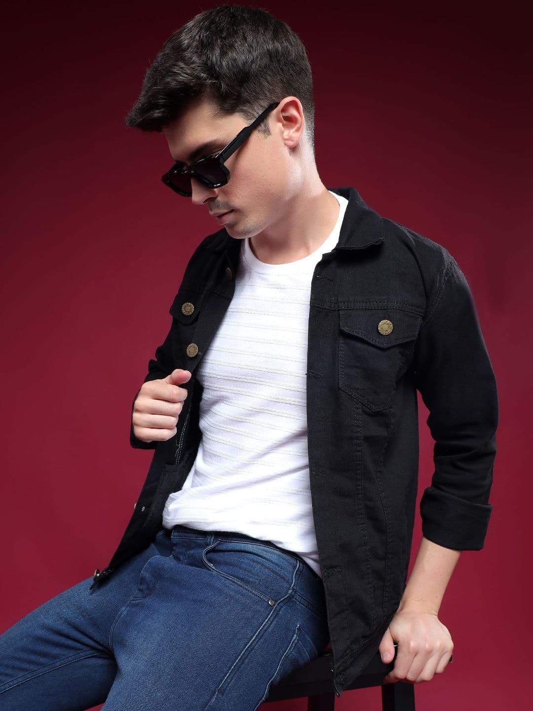 Mevan Men Black Solid Outdoor Regular Fit Spread Collar Long Sleeves Denim Jacket - view 1