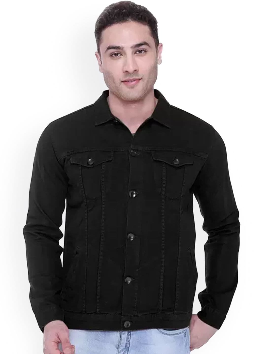 COMFITS Men Spread Collar Solid Cotton Denim Jacket - view 1
