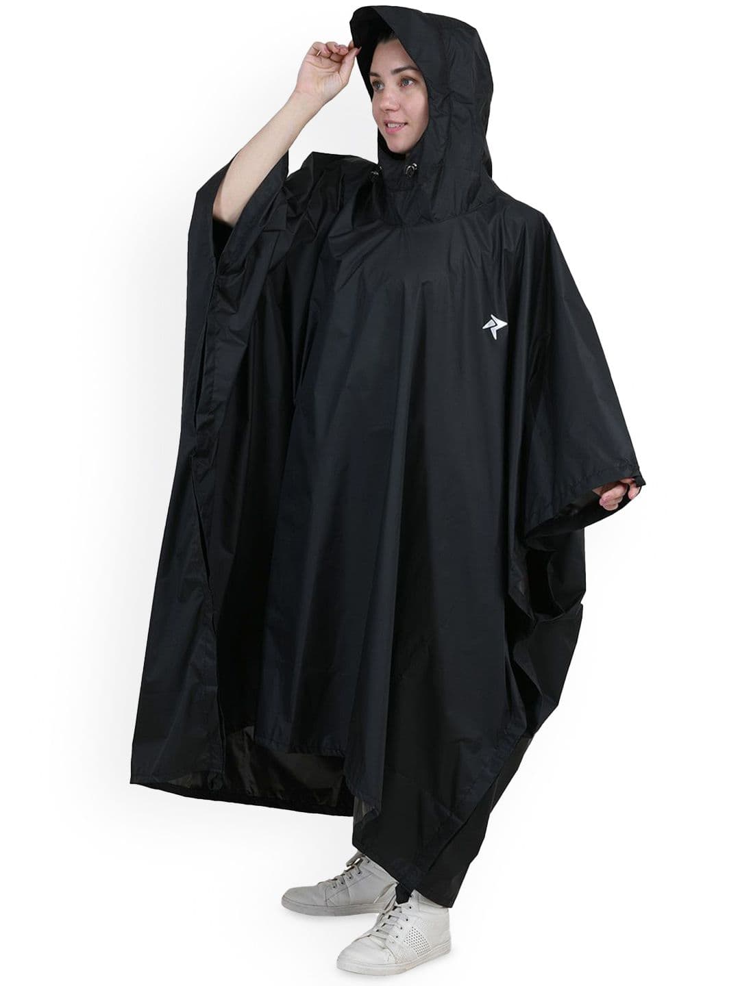 Rocksport Black Waterproof Hooded Rain Poncho with Backpack Protection for Travel Bike - view 1