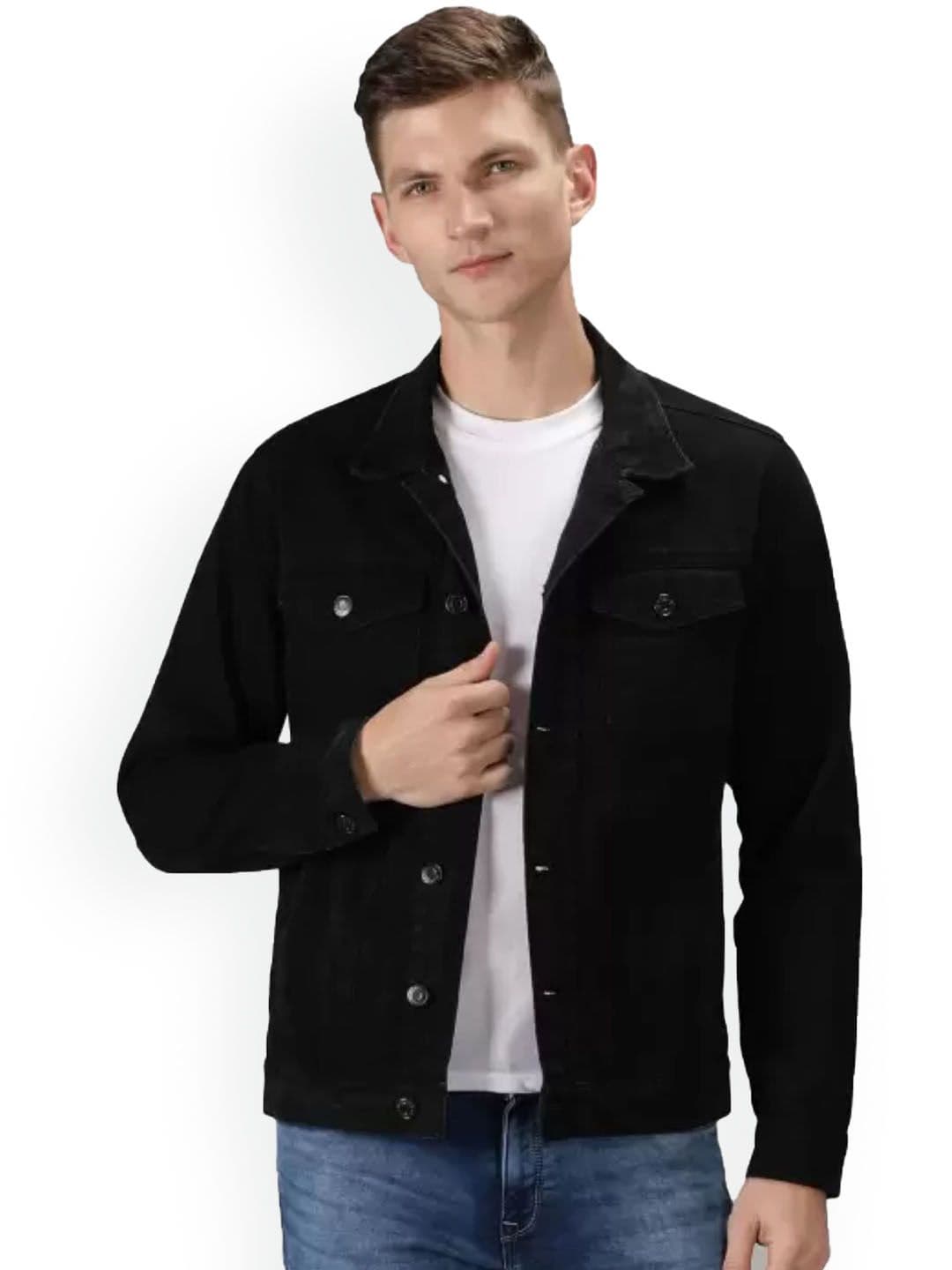 COMFITS Men Spread Collar Solid Cotton Denim Jacket - view 1