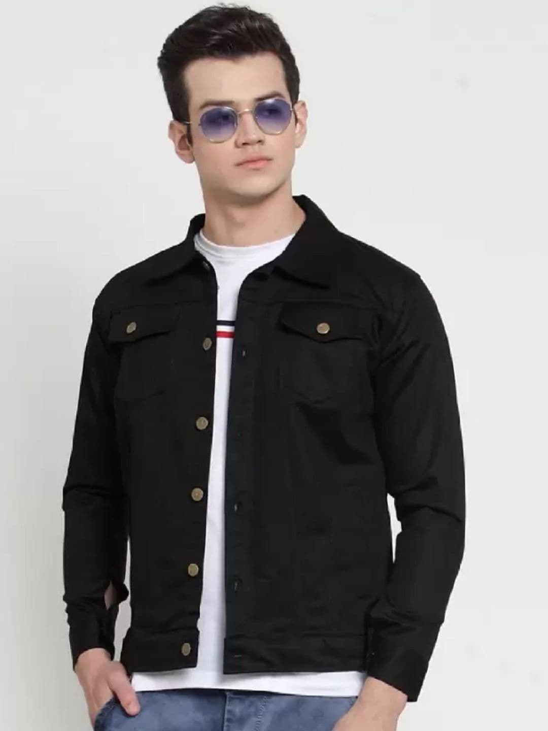 COMFITS Men Spread Collar Solid Cotton Denim Jacket - view 1