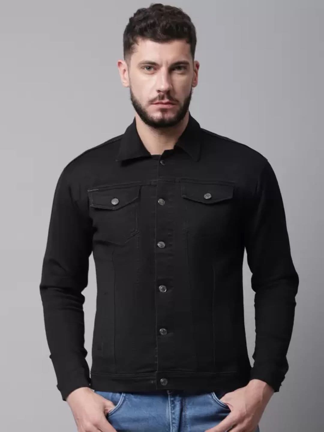 COMFITS Men Spread Collar Solid Cotton Denim Jacket - view 1
