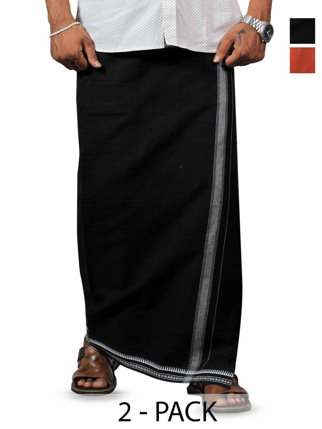 PRAKASAM COTTON Men Selection Of 2 Kerala Style Thalapathi Border Dhoti - 2 mtr - view 1