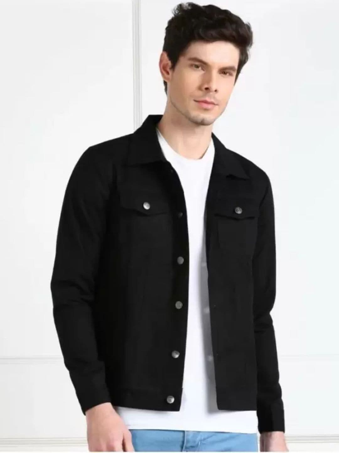 COMFITS Men Spread Collar Solid Cotton Denim Jacket - view 1