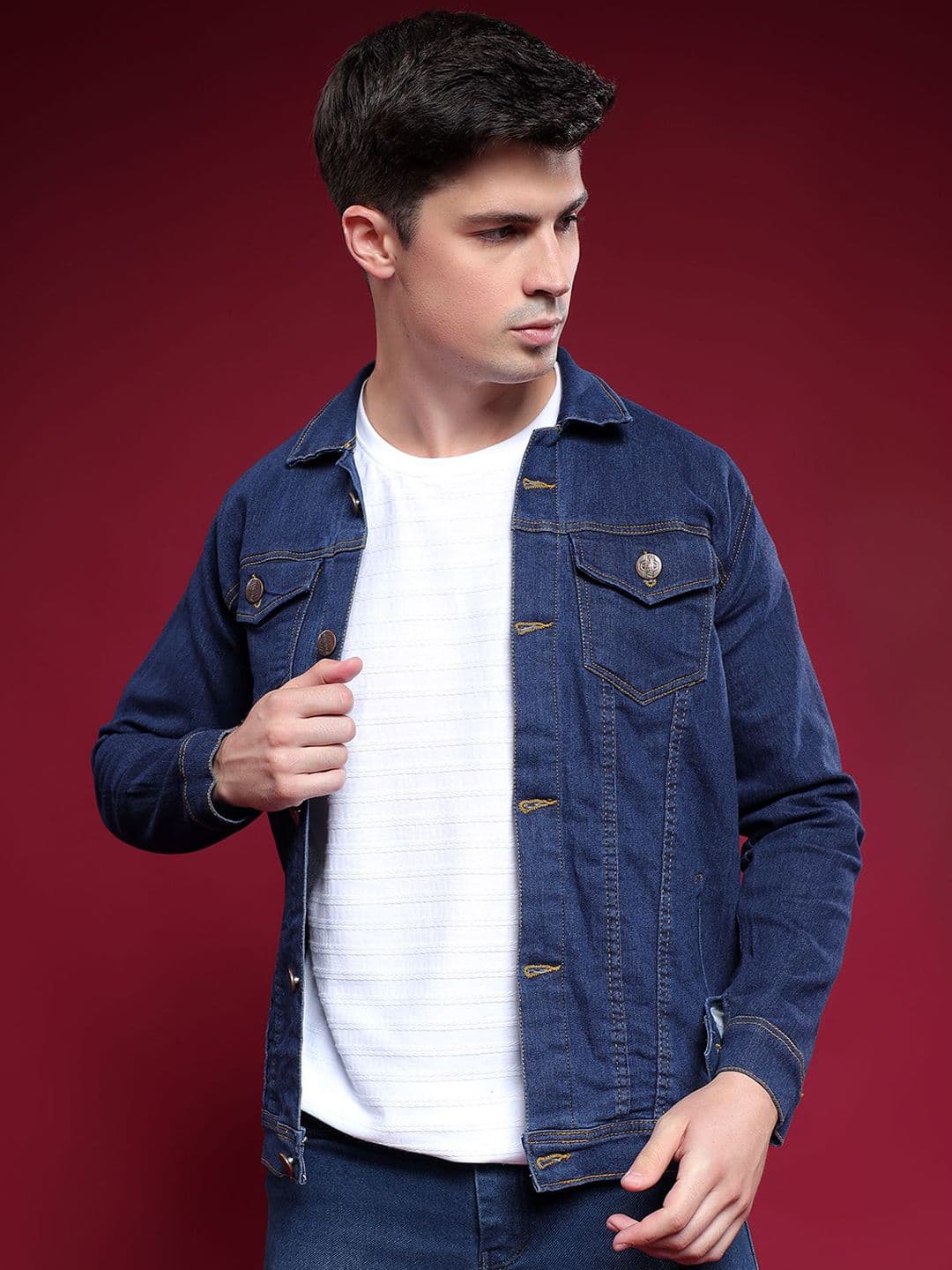 LINARIA Men Spread Collar Solid Denim Jacket - view 1