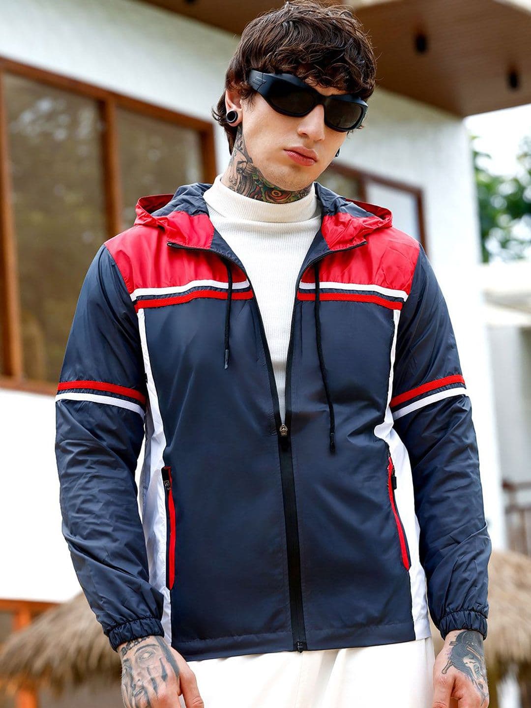 CAHOOT Men Hooded Colourblocked Self Design Lightweight Sporty Jacket - view 1