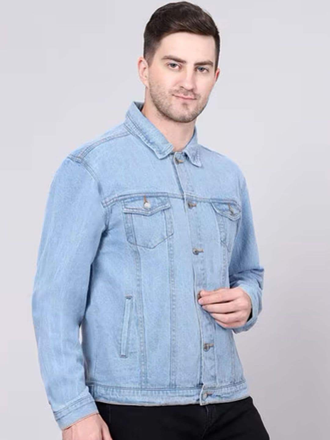 LINARIA Men Spread Collar Solid Denim Jacket - view 1