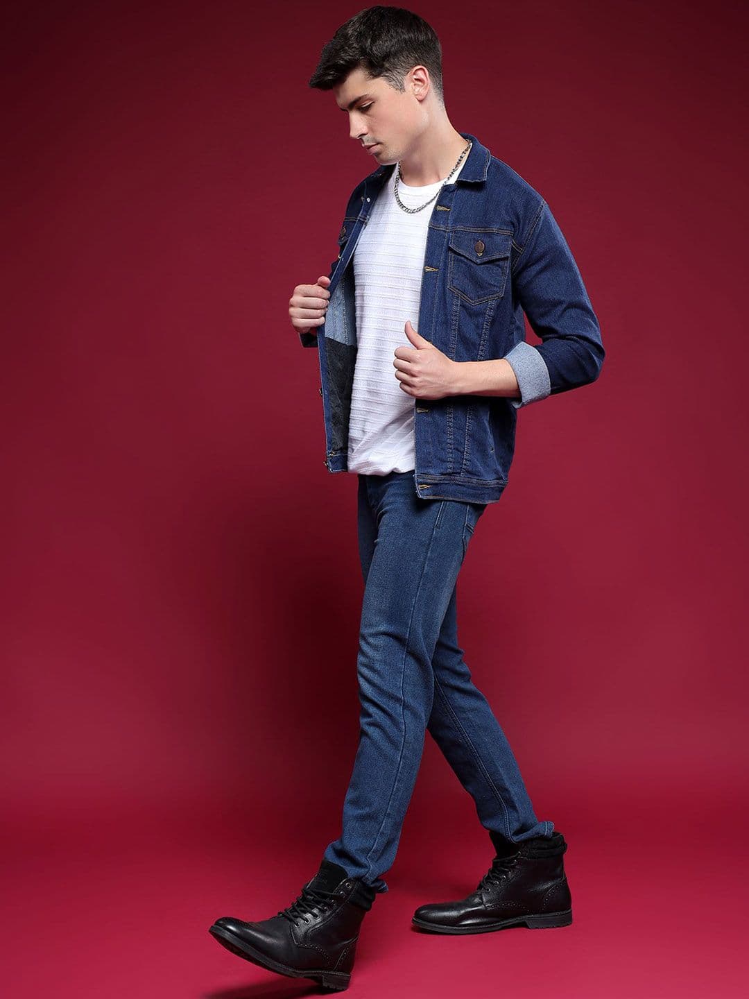 LINARIA Men Spread Collar Solid Denim Jacket - view 1