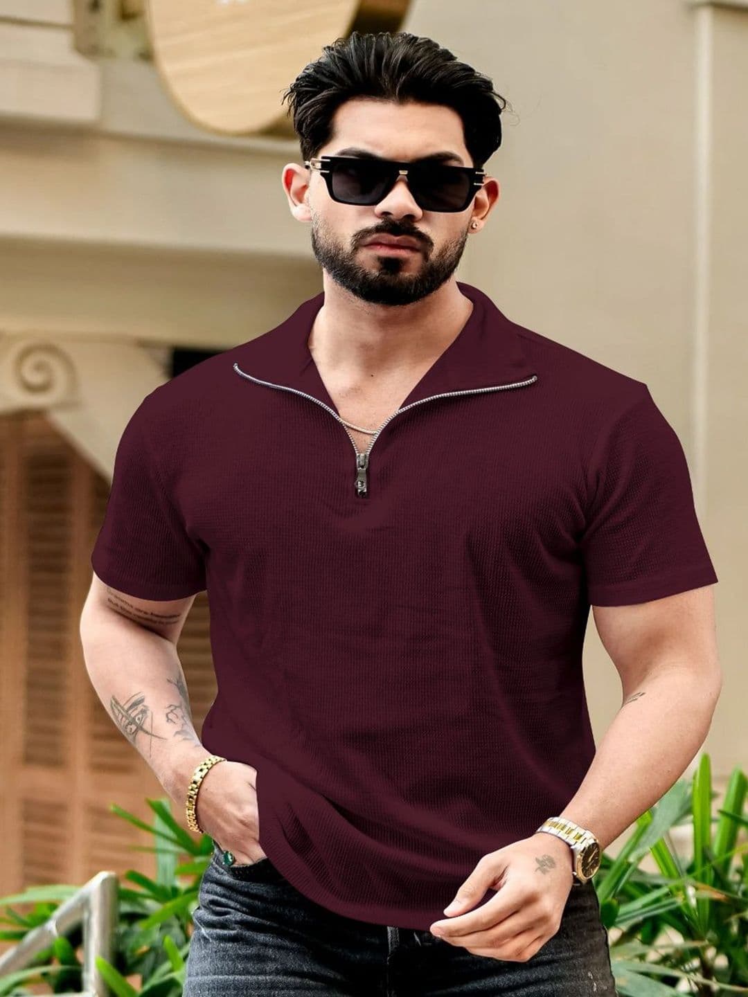 HOODLER Men Solid Polo Collar Cotton T-shirt - view 1