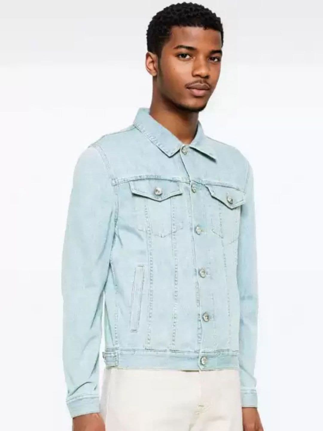 COMFITS Men Spread Collar Solid Denim Jacket - view 1