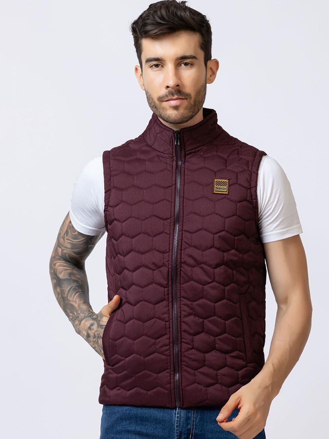 STYLOPLEX Men Maroon Casual Solid Gilet Jacket - view 1
