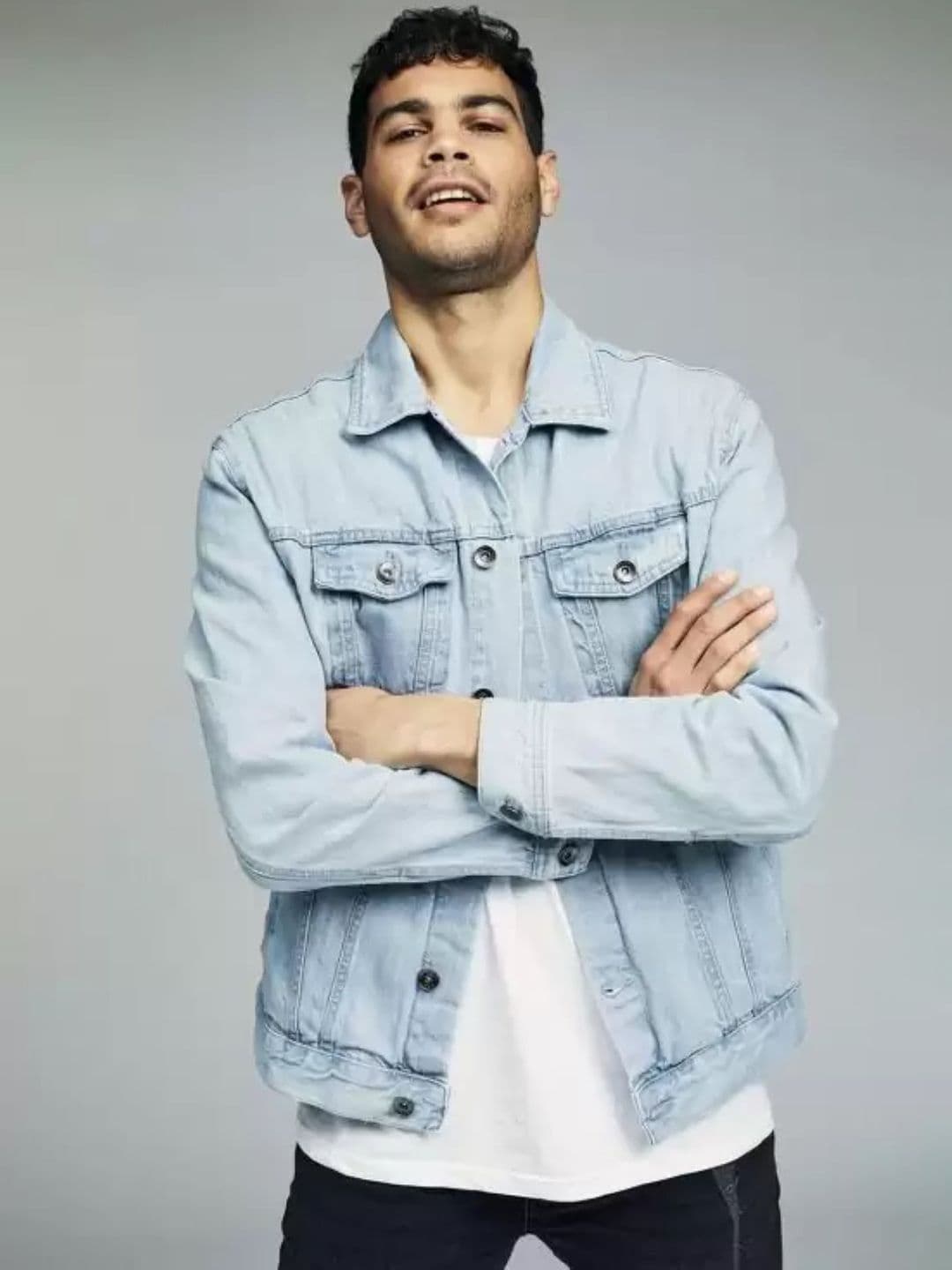 COMFITS Men Spread Collar Solid Denim Jacket - view 1