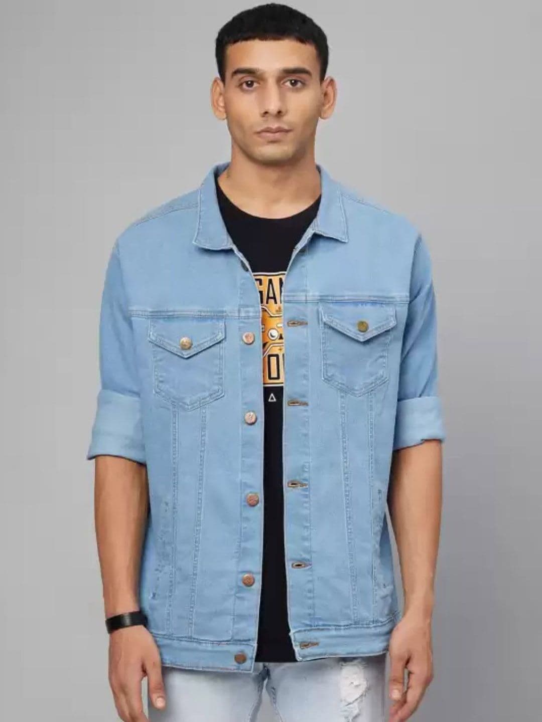 COMFITS Men Spread Collar Solid Denim Jacket - view 1