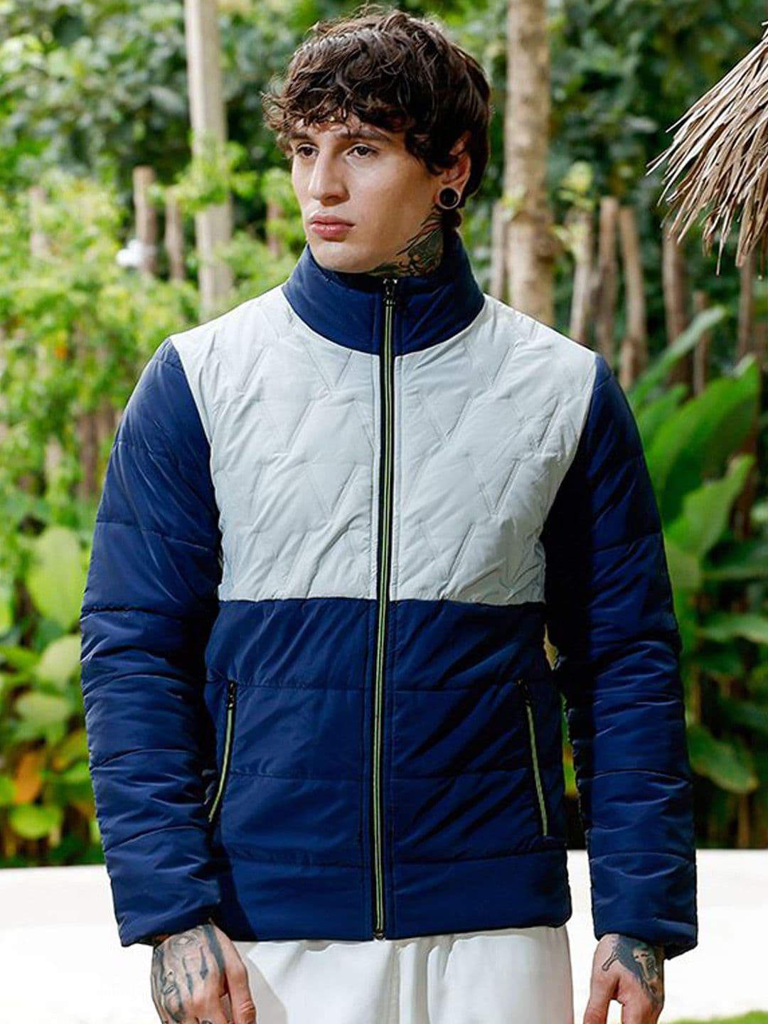 CAHOOT Men Stand Collar Colourblocked Self Design Lightweight Puffer Jacket - view 1
