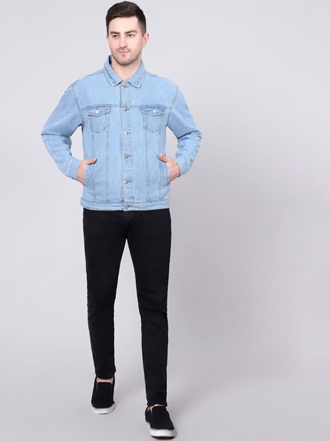 LINARIA Men Spread Collar Solid Denim Jacket - view 1