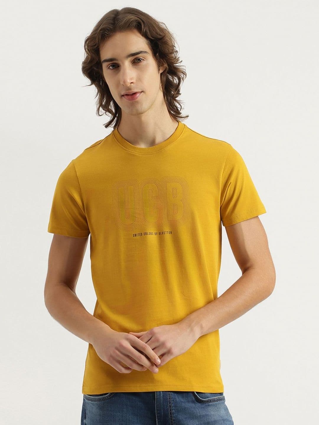 United Colors of Benetton Men Brand Logo Printed Round Neck Pure Cotton T-shirt - view 1
