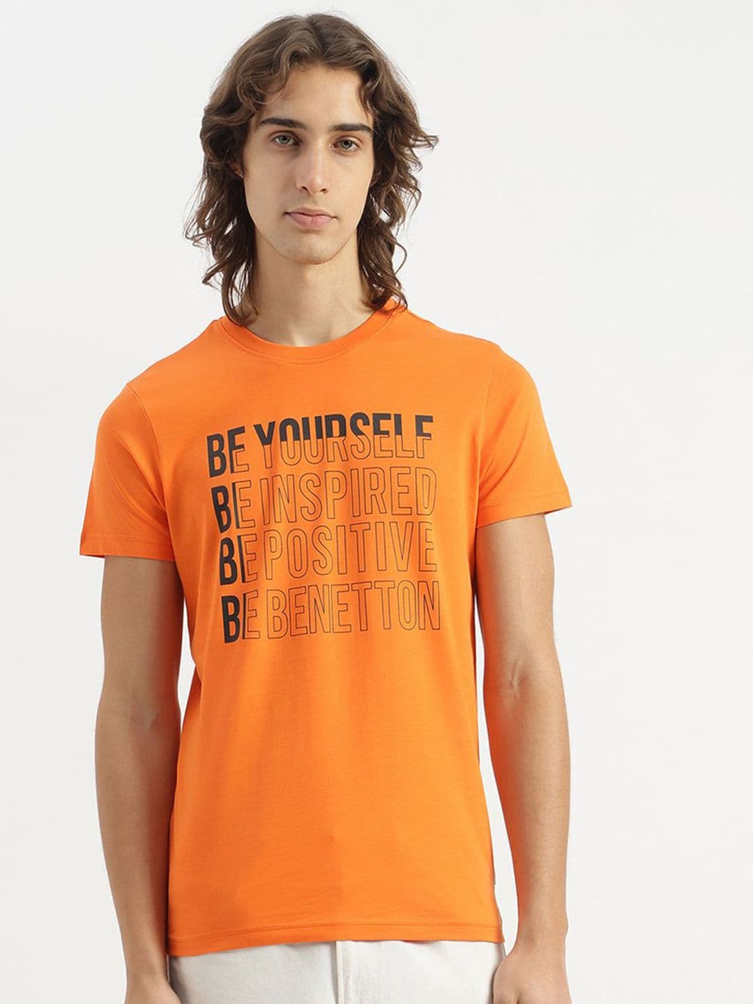 United Colors of Benetton Men Typography Printed Round Neck Pure Cotton T-shirt - view 1