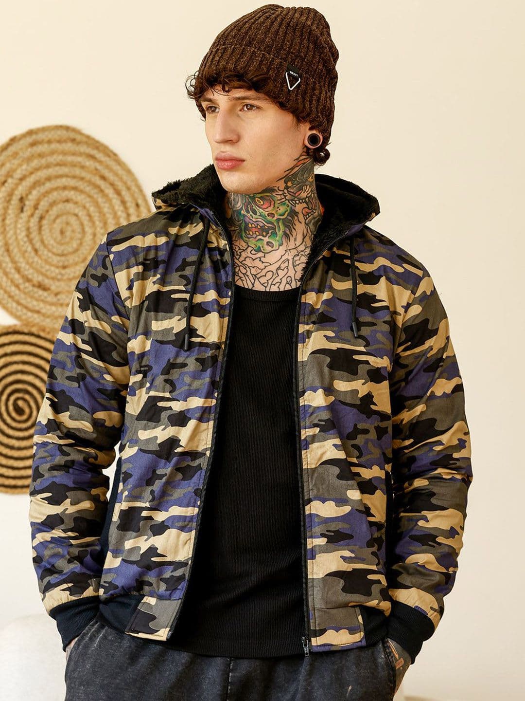 CAHOOT Men Hooded Camouflage Printed Lightweight Cotton Bomber Jacket - view 1