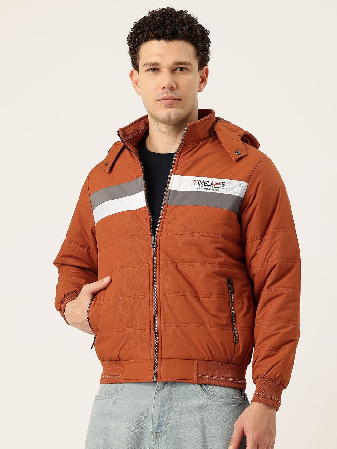 Monte Carlo Striped Hooded Padded-Style Bomber Jacket - view 1