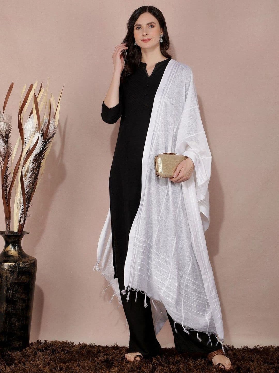 A R SILK DUPATTA HUB Striped Cotton Dupatta With Sequinned - view 1