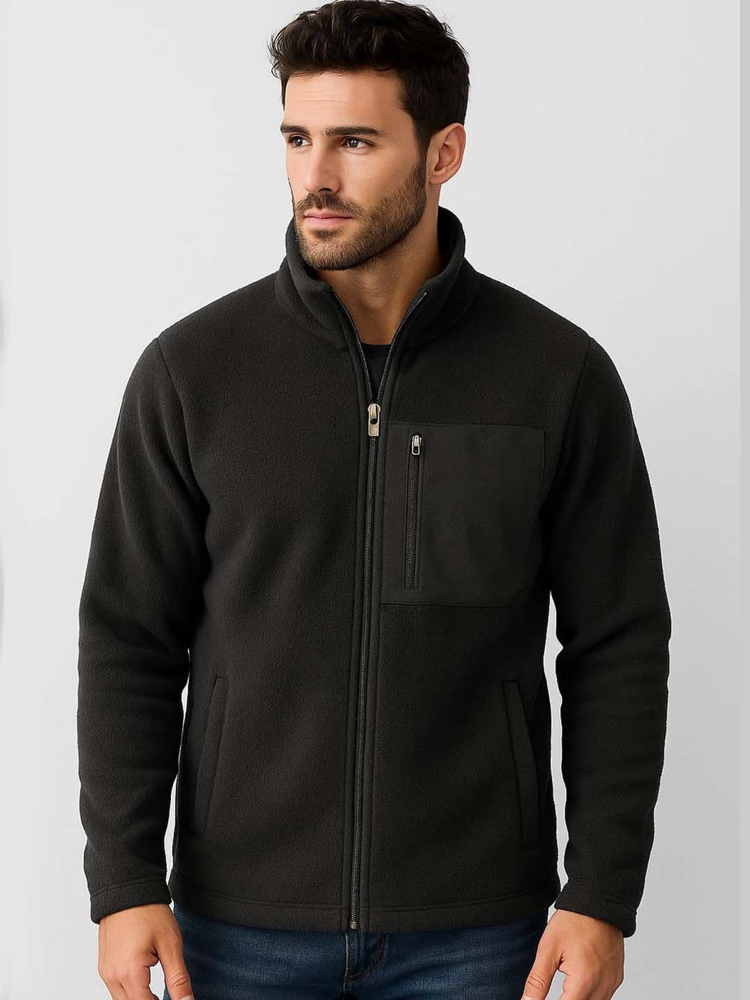 Organic Chics Men Stand Collar Solid Insulator Sherpa Jacket - view 1