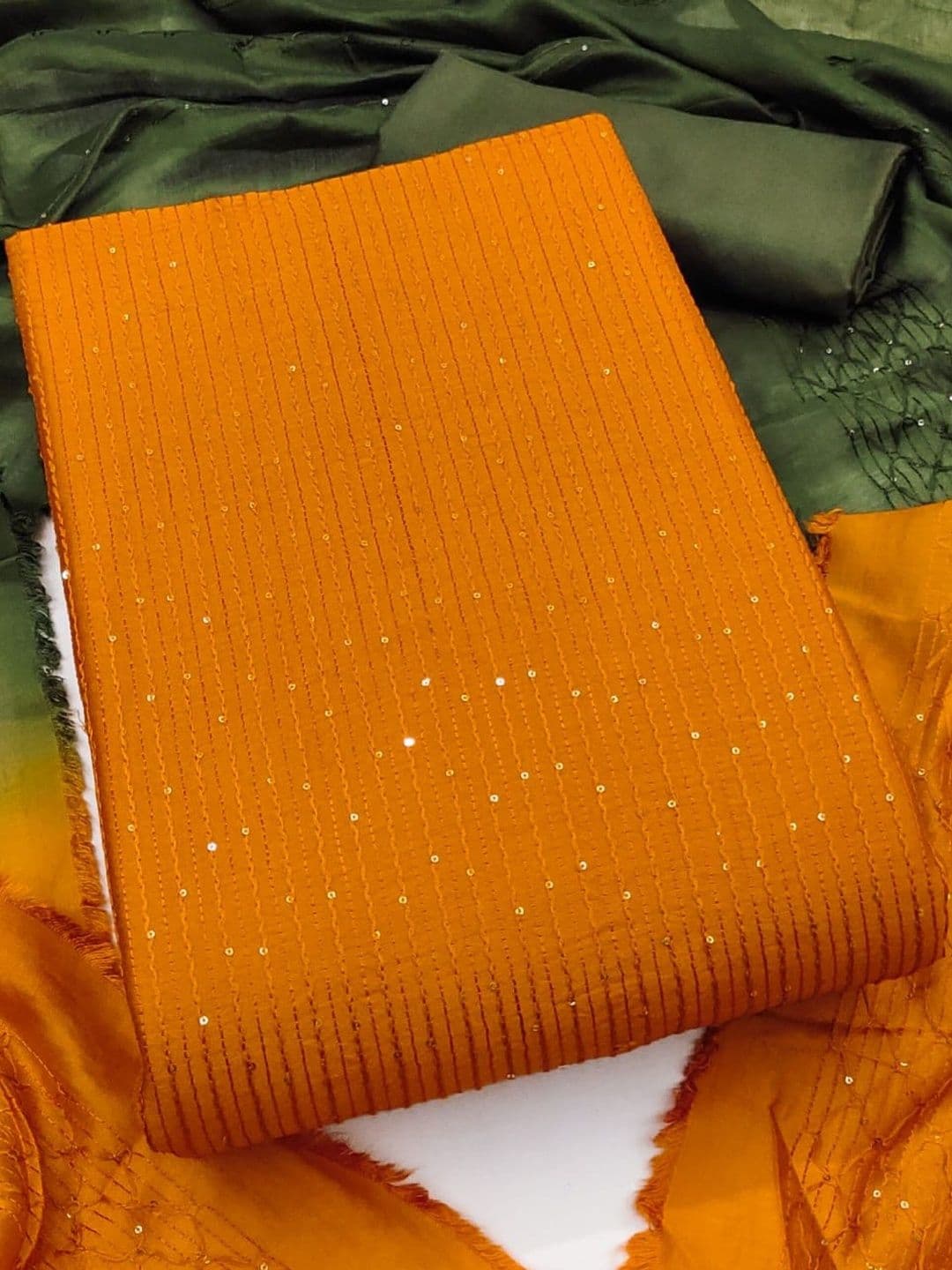 KALINI Orange Soft Chanderi Sequence Embroidery Work Unstitched Dress Material - view 1