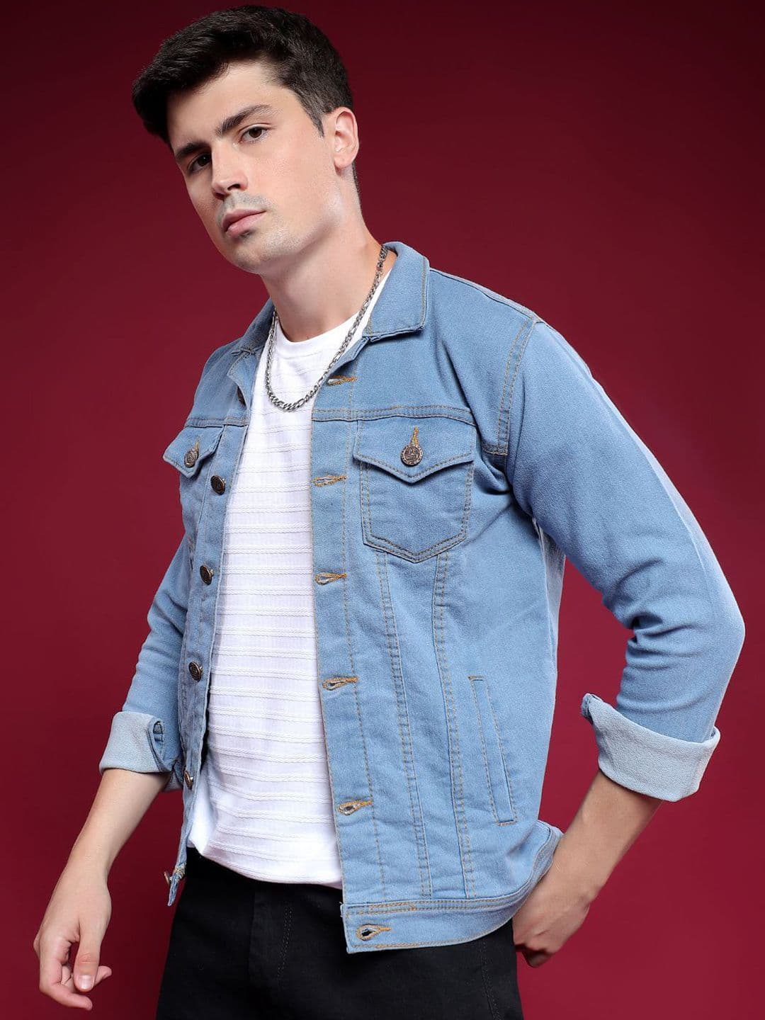 COMFITS Men Spread Collar Solid Denim Jacket - view 1