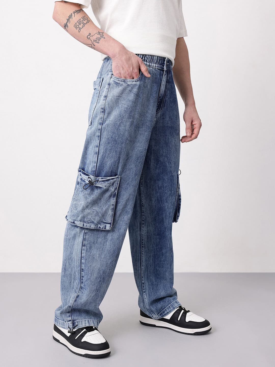Mast & Harbour Men Loose Fit Leg Mid-Rise Cargo Style Jeans with Toggled Leg Openings - view 1