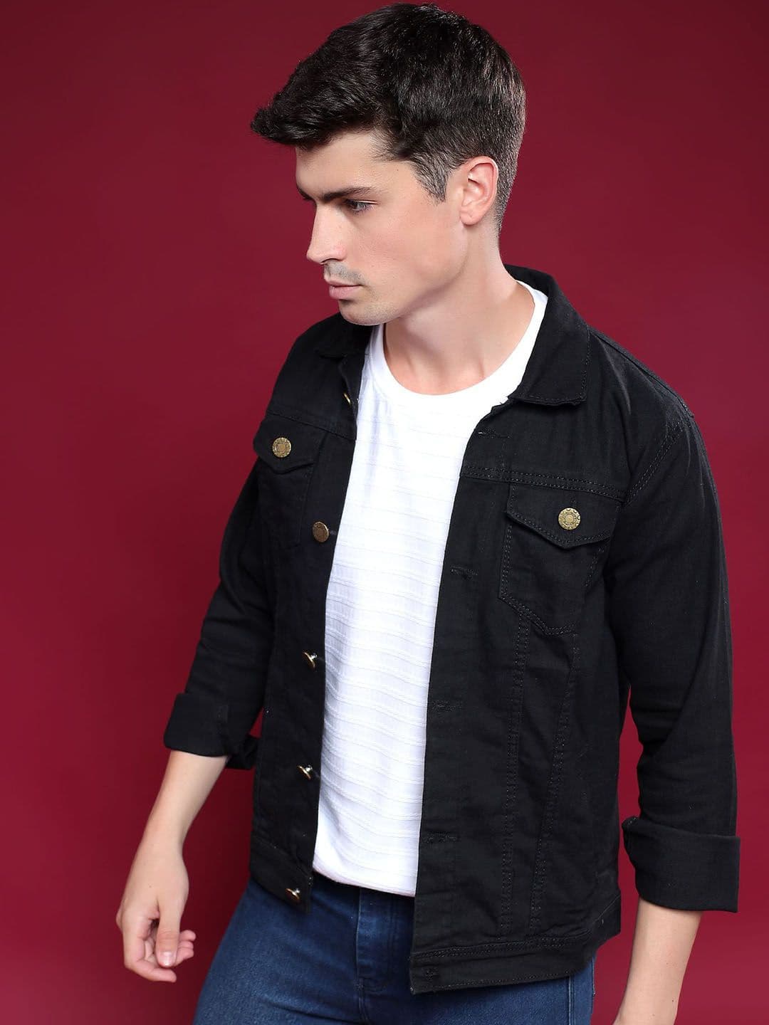 COMFITS Men Spread Collar Solid Denim Jacket - view 1