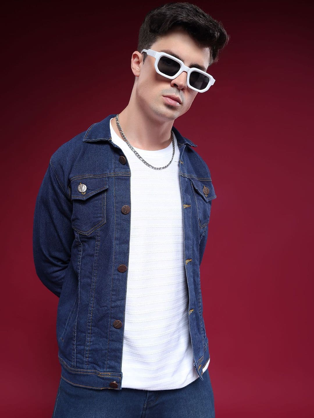 COMFITS Men Spread Collar Solid Denim Jacket - view 1