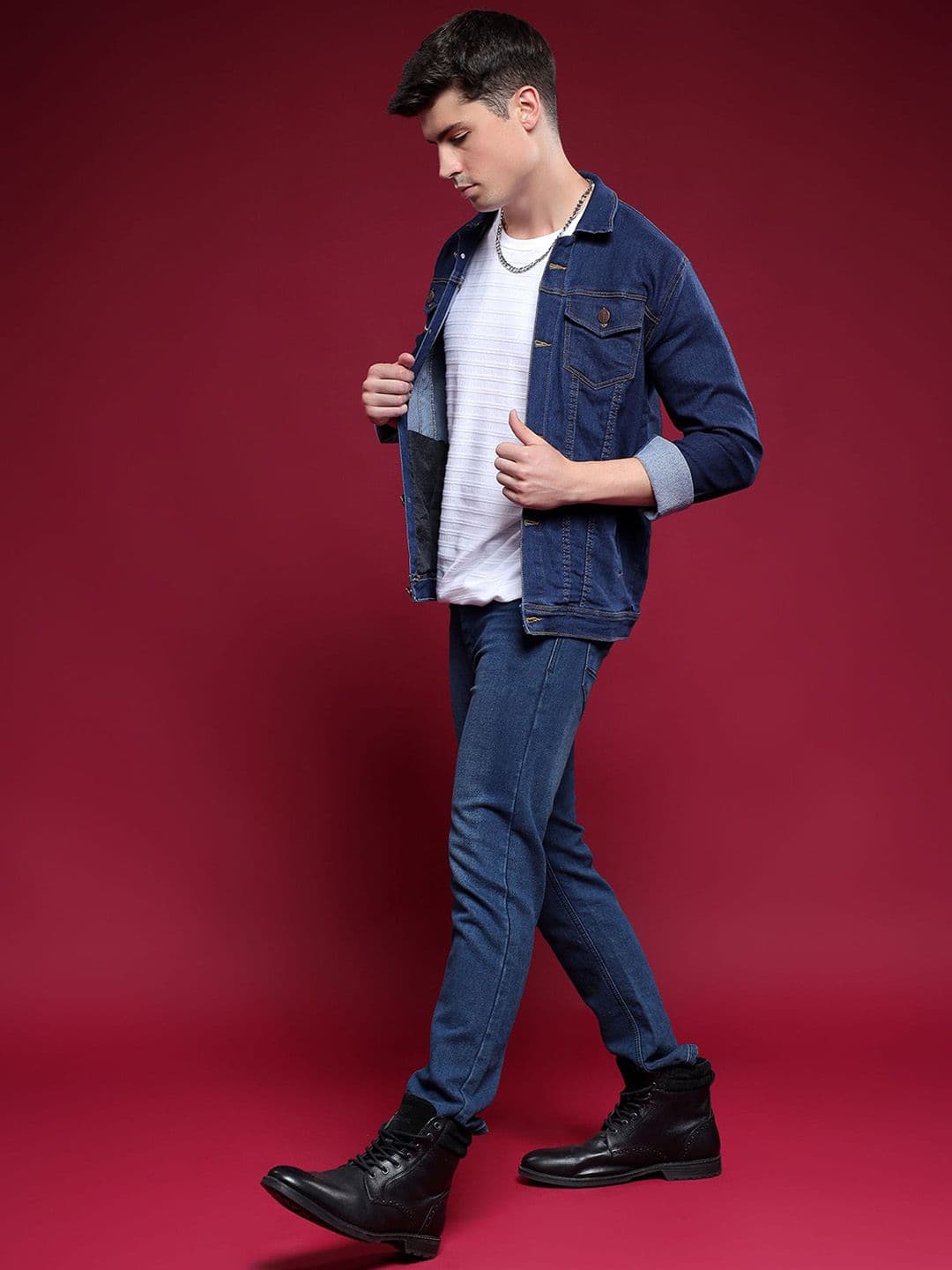 COMFITS Men Spread Collar Solid Denim Jacket - view 1