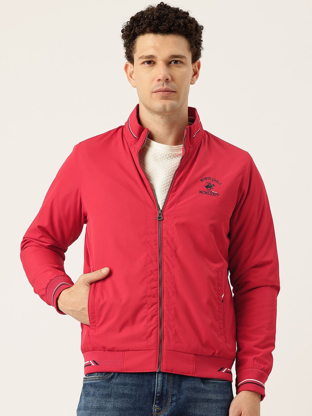 Monte Carlo Embroidered Detail Mock Collar Bomber Jacket - view 1