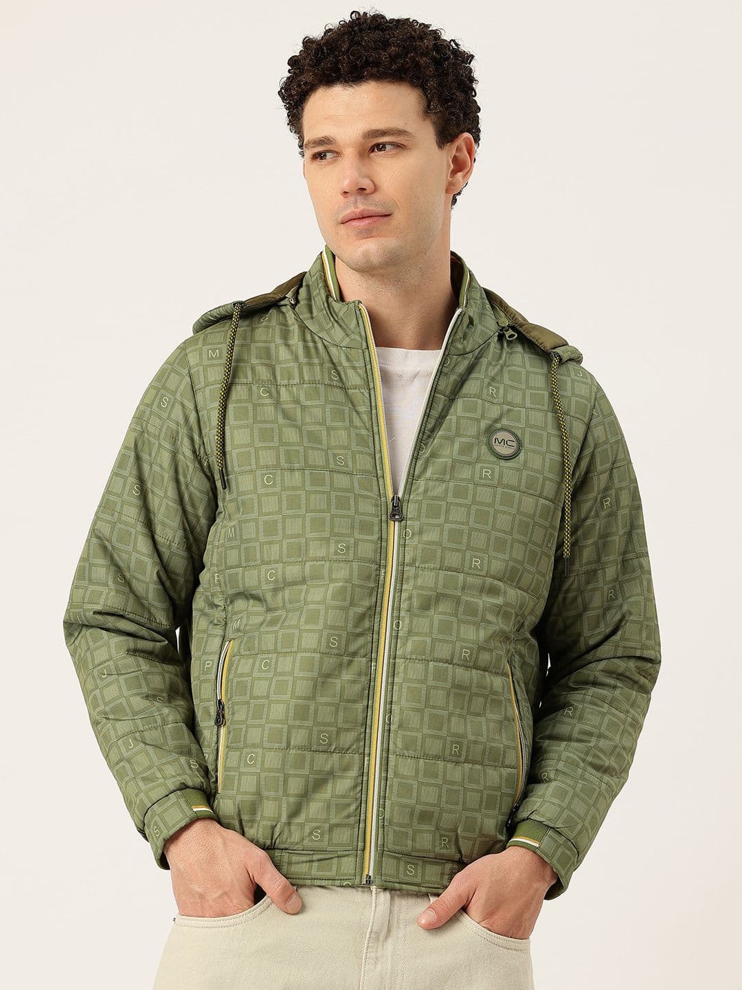 Monte Carlo Geometric Printed Hooded Padded-Style Bomber Jacket - view 1