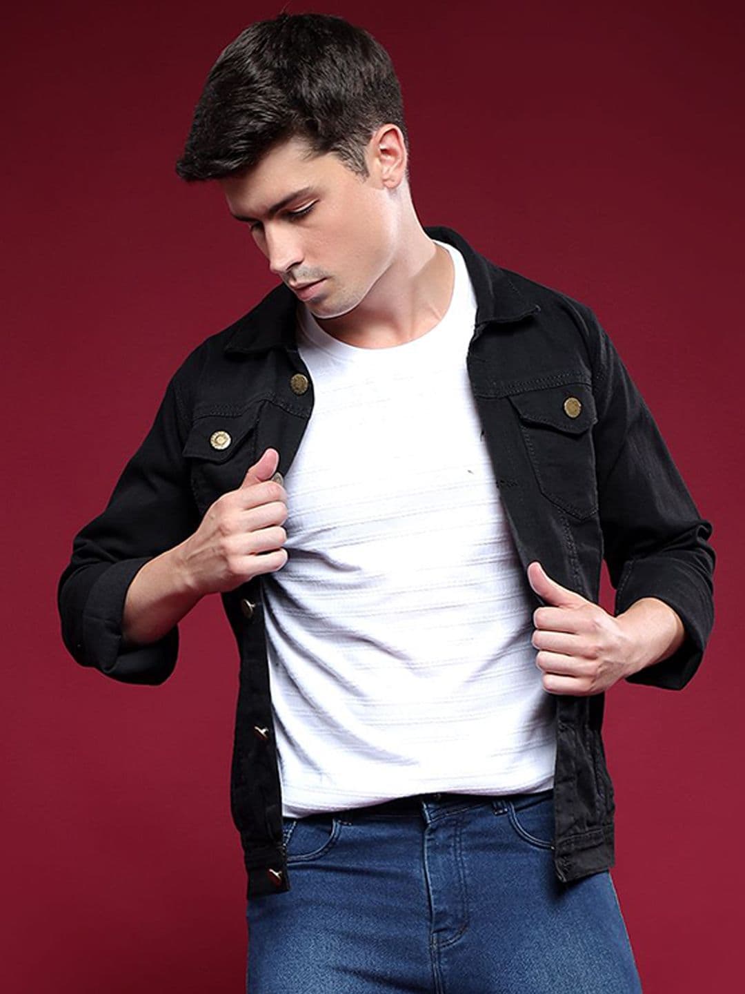 COMFITS Men Spread Collar Solid Denim Jacket - view 1