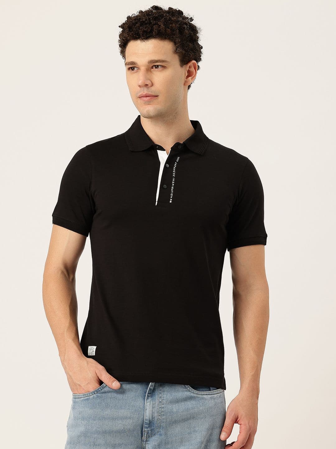 Okane Typography Print Detail Regular Fit Polo Collar T-shirt - view 1