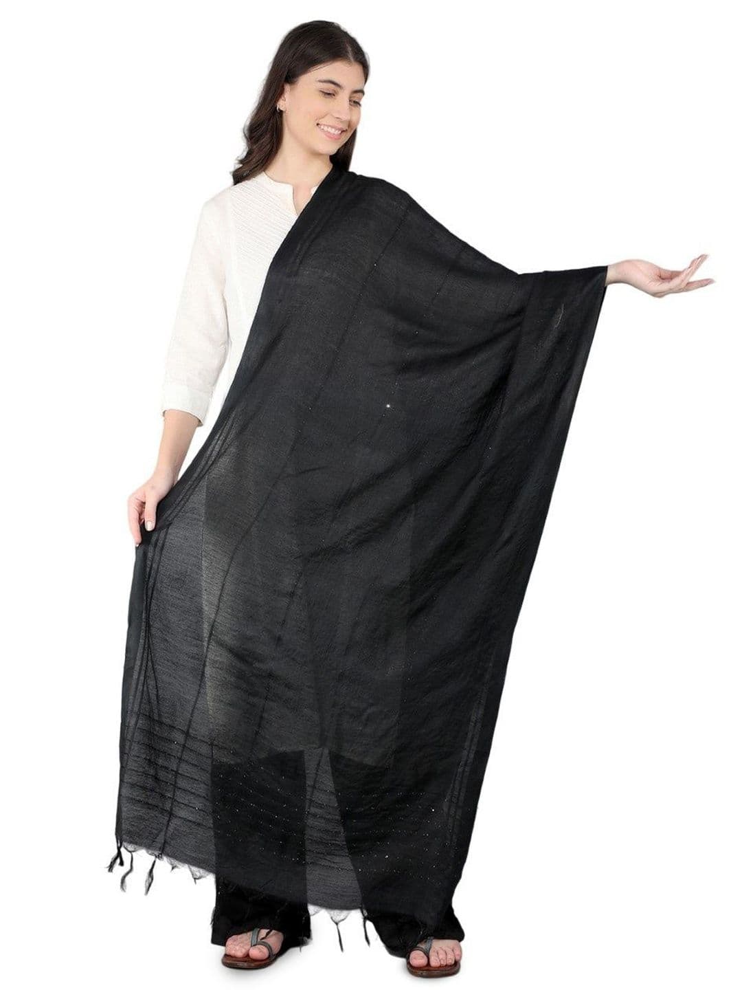 A R SILK DUPATTA HUB Striped Cotton Dupatta With Sequinned - view 1