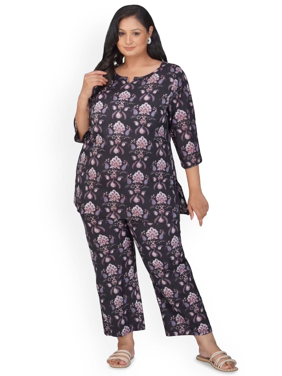 30 Looks Plus Size Printed Pure Cotton Tunic With Trousers Co-Ords - view 1