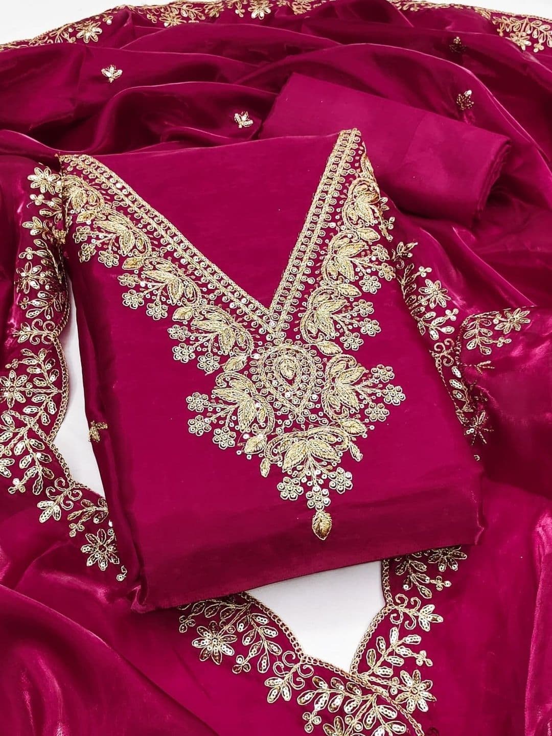 KALINI Pink JimmyChoo Silk With Sequence Embroidery Work Unstitched Dress Material - view 1