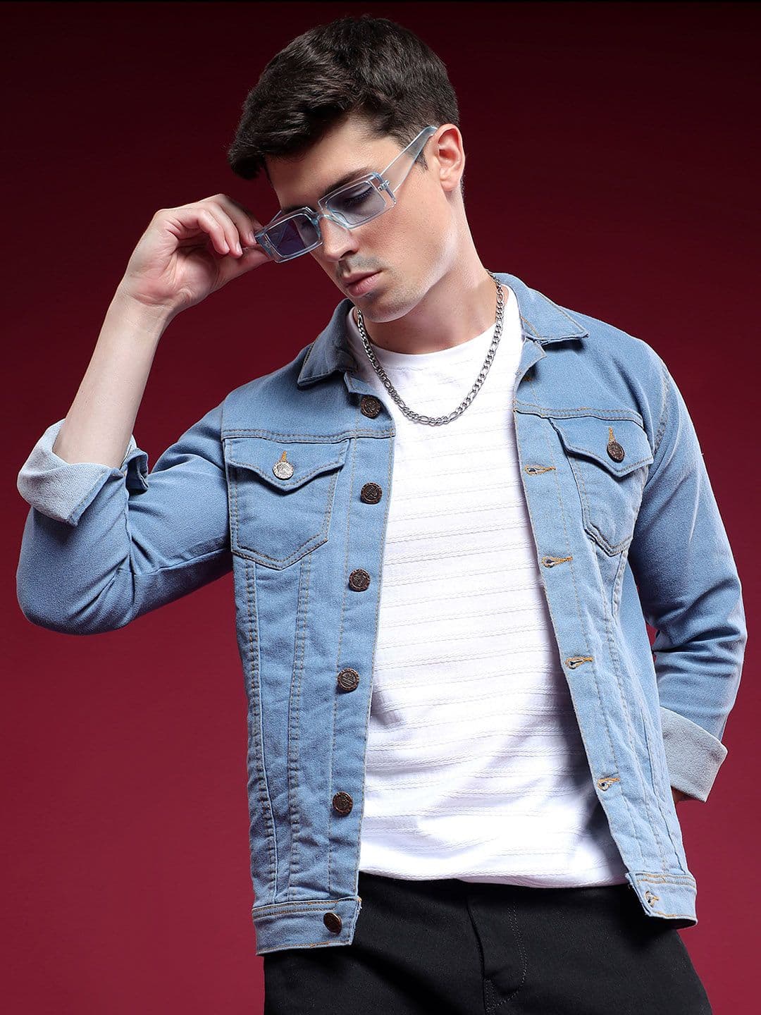 COMFITS Men Spread Collar Solid Denim Jacket - view 1