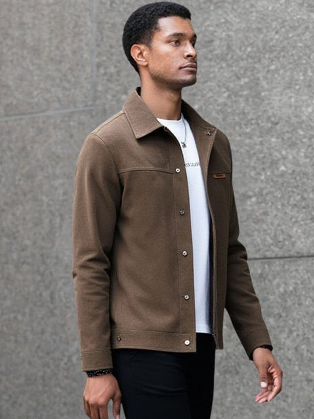 HERE&NOW Men Coffee Brown Polyester Solid Open Front Jacket - view 1