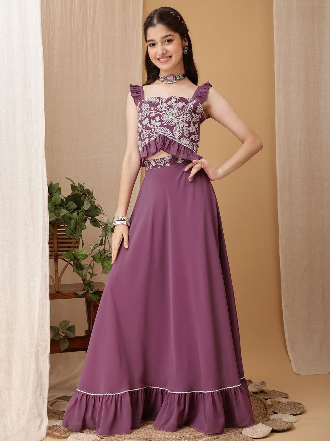 Inddus Girls Embroidered Thread Work Ready to Wear Lehenga Choli - view 1