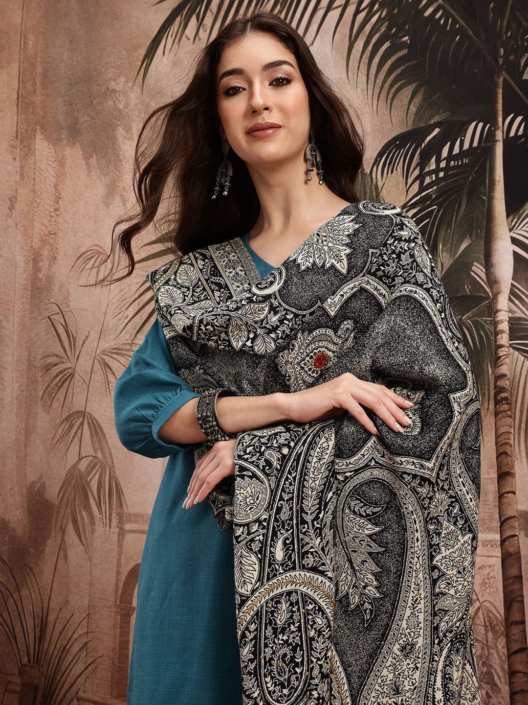 Sangria Paisley Woven Design Wool Shawl - view 1