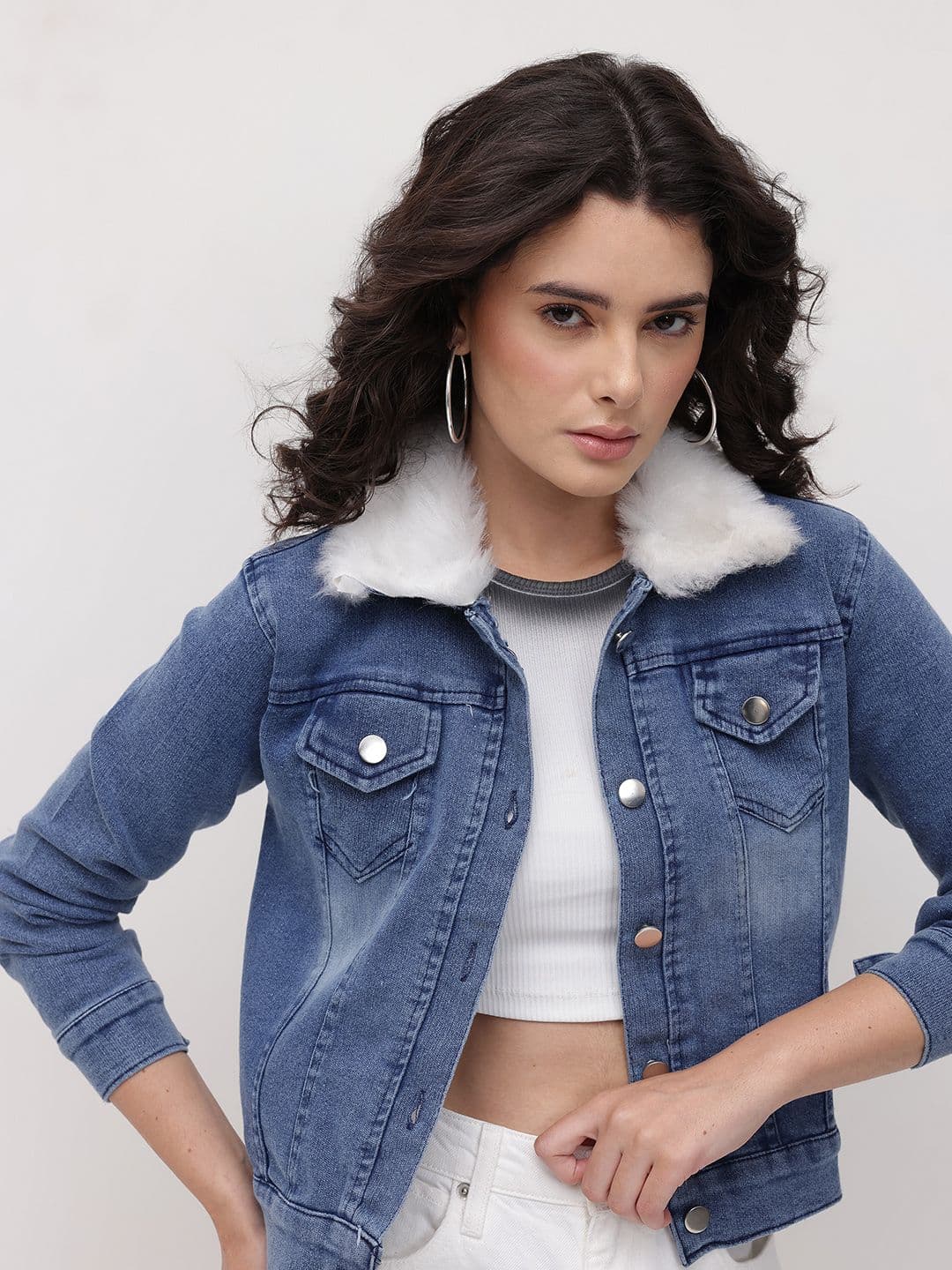 The Roadster Life Co. Washed Faux Fur Detail Denim Jacket - view 1