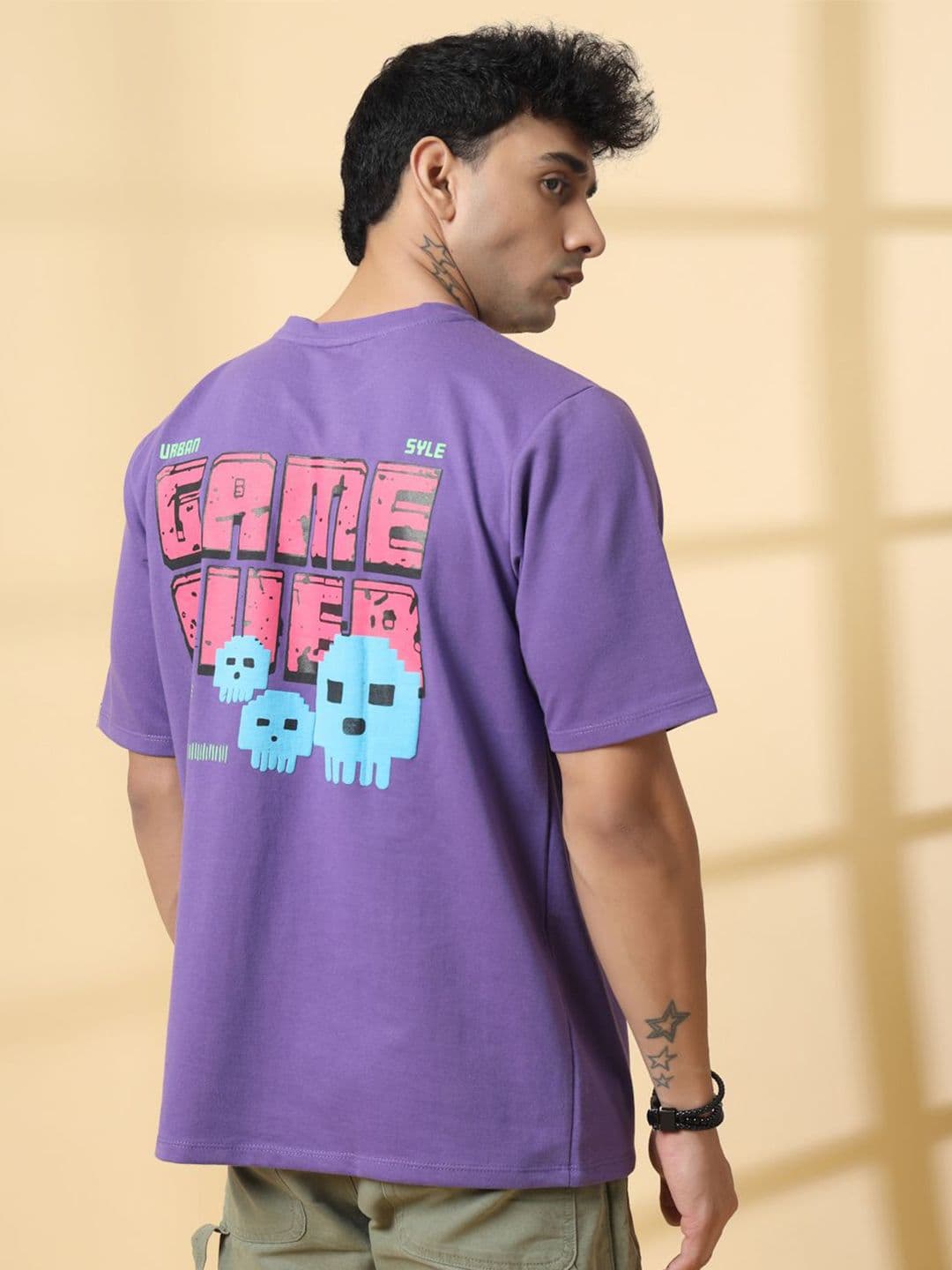 Rigo Unisex Typography Printed Drop-Shoulder Sleeves Cotton Oversized T-shirt - view 1