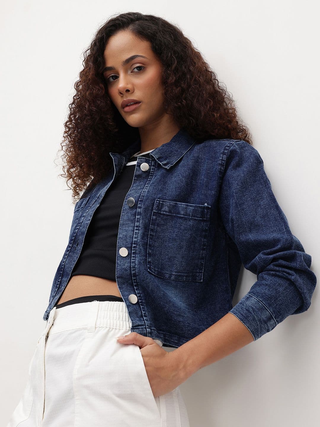 The Roadster Life Co. Spread Collar Washed Crop Denim Jacket - view 1