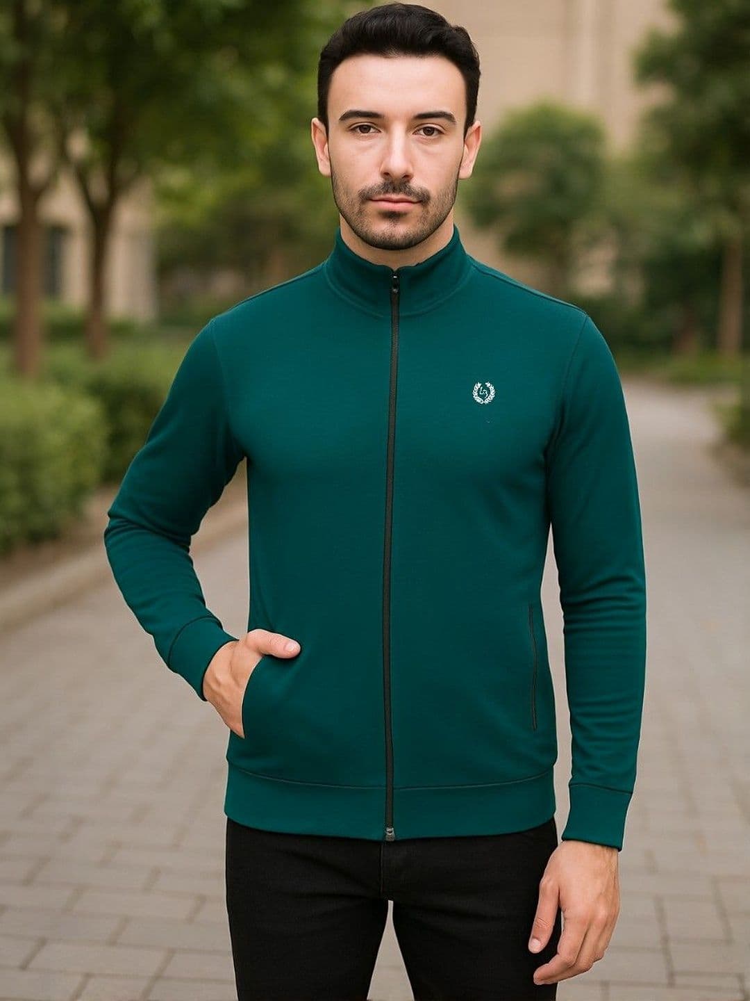 LEE BONEE Men Green Solid Mock Collar Sporty Jacket - view 1