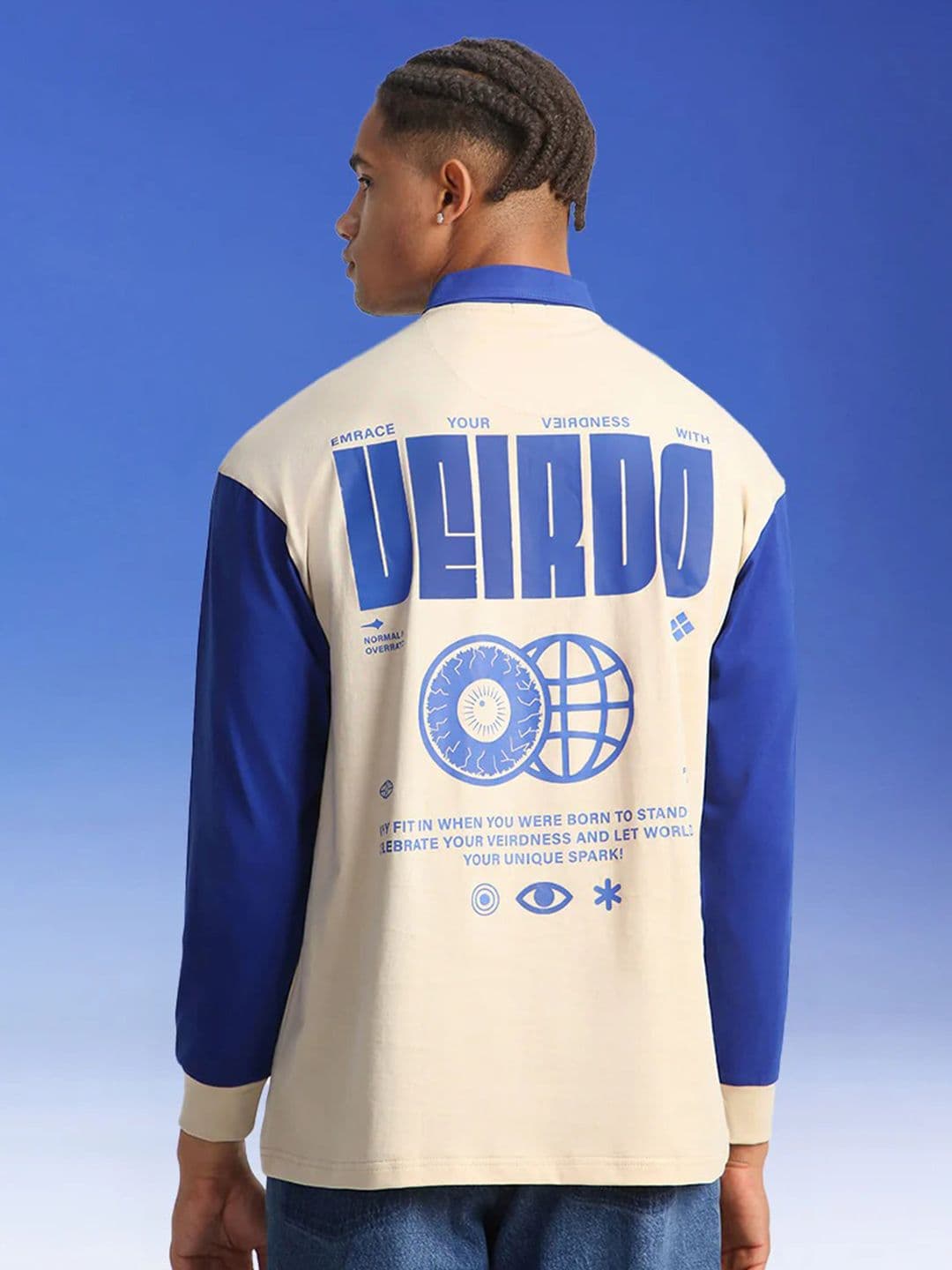 VEIRDO Men Full Sleeve Pure Cotton Back Printed Oversized Zipper Polo T-shirt - view 1